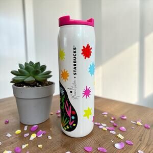 Starbucks Manuela Guillen Tumbler 16 oz White Stainless EUC Read